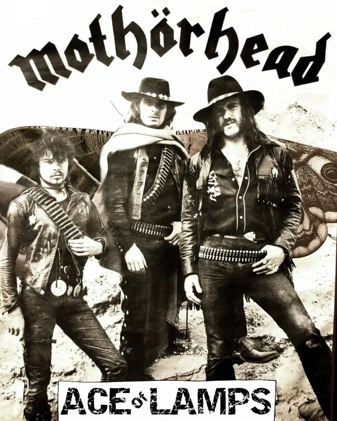 Motorhead poster with moth wings edited in to band members